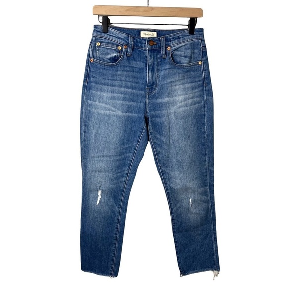 Madewell The High Rise Slim Boyjean Dover Wash Size 24 Distressed Raw Hem K7538 - Picture 4 of 12